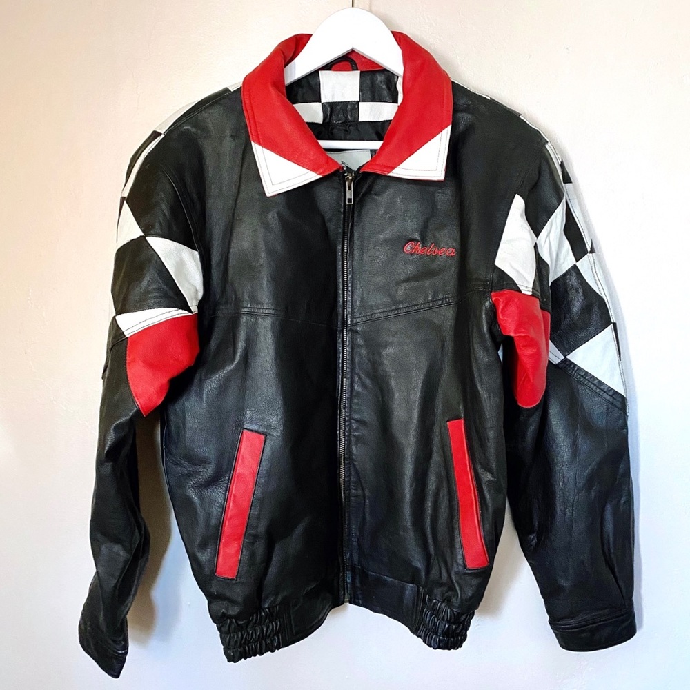 Vintage Black, Red & White Leather Jacket